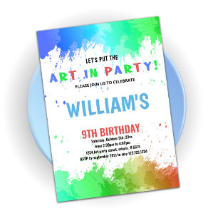 Blåkonst i Party Paint Birthday-inbjudningar Inbjudningar