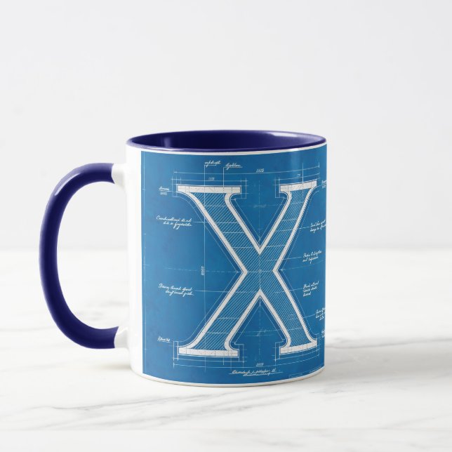 Blåkopi Monogram Bokstav X Mugg (Vänster)