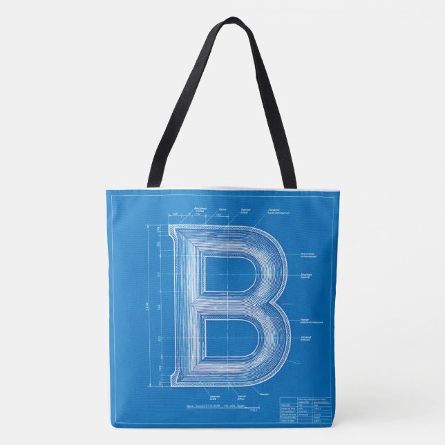 Blåkopierad monogram bokstav B Tygkasse (Framsida)