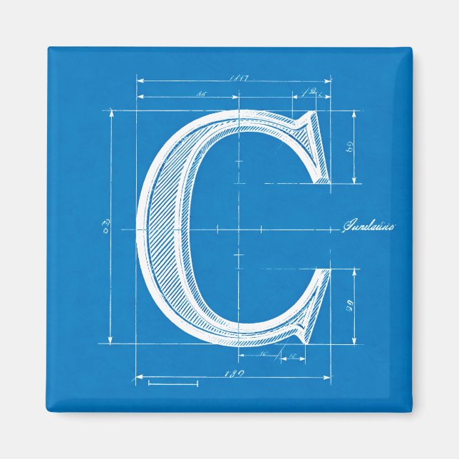 Blåkopierad monogram bokstav C Magnet (Framsidan)