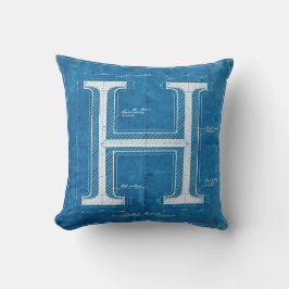 Blåkopierad monogram bokstav H Kudde
