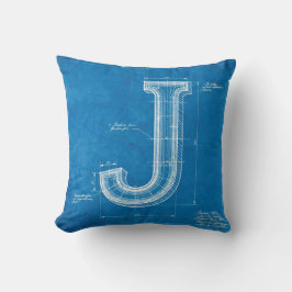 Blåkopierad monogram bokstav J Kudde