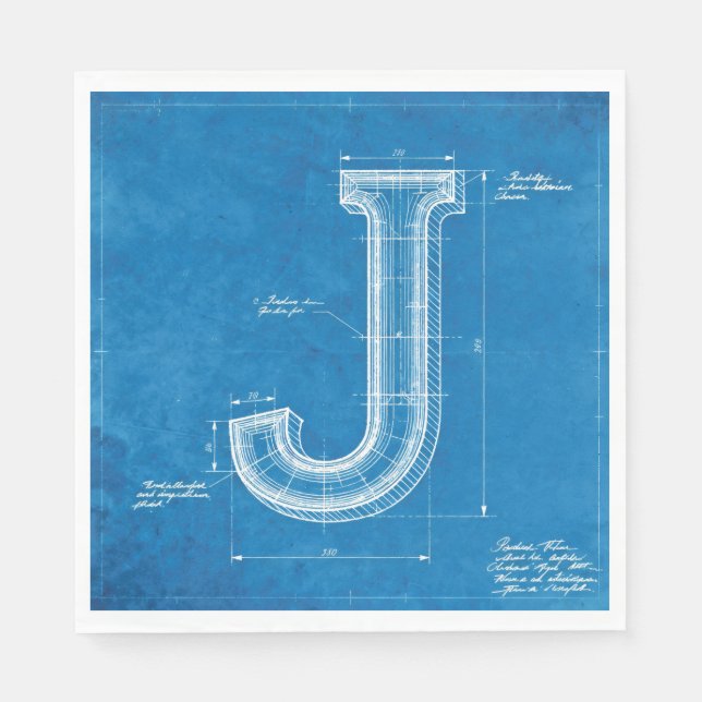 Blåkopierad monogram bokstav J Pappersservett (Framsidan)
