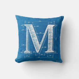 Blåkopierad monogram bokstav M Kudde