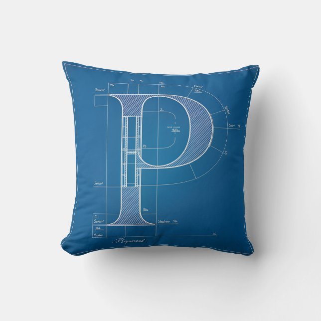 Blåkopierad monogram bokstav P Kudde (Framsida)