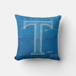 Blåkopierad monogram bokstav T Kudde
