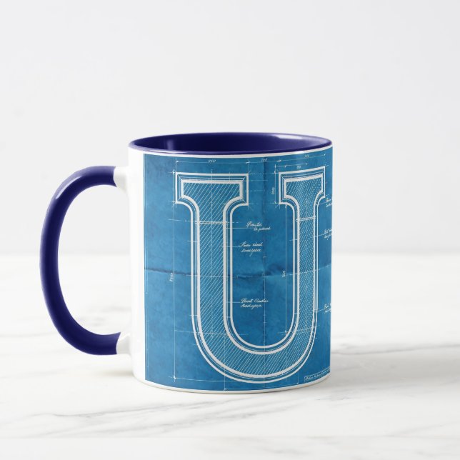 Blåkopierad monogram bokstav U Mugg (Vänster)