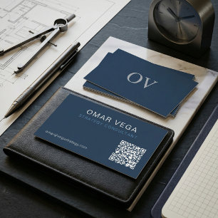 Blåkopieringsrutnät Minimal Modern QR-kod Konsul Visitkort