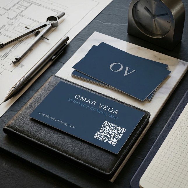 Blåkopieringsrutnät Minimal Modern QR-kod | Konsul Visitkort (Blueprint Grid Minimal Modern QR Code Business Card Consultant B2B)