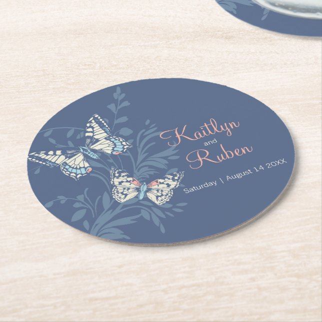 Blåkorall av bröllop underlägg papper rund (Vinklad)