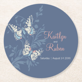 Blåkorall av bröllop underlägg papper rund