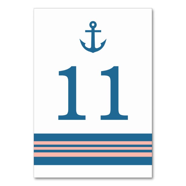 Blåkorallått Nautical Anchor Bord-kort Bordsnummer (Framsidan)