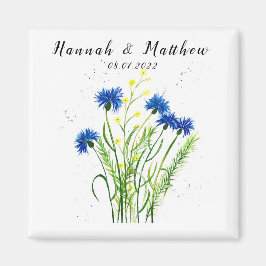 Blåkornblommor blommigt vattenfärg söt Bröllop Magnet