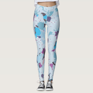 Blåkörsbär, blommar sakura leggings, blåsad blommi leggings
