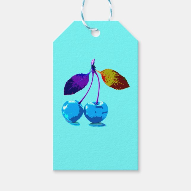 Blåkörsbärsmedel med ljusblå körsbär presentetikett (Framsidan)