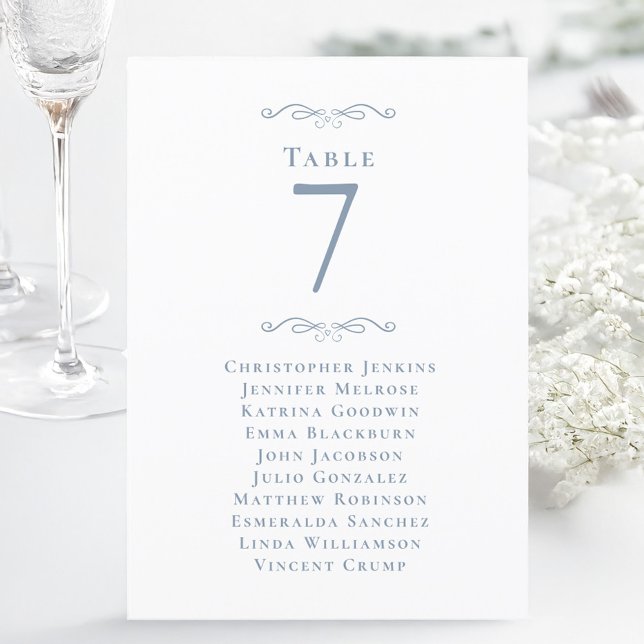 Blåkort för Bordsnumret för gästsäten i Bröllop (Wedding Guest Seating Table Number Dusty Blue Card)