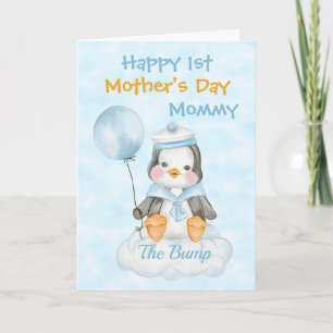 Blåkort för Cute Penguin 1:a Mors dag Kort
