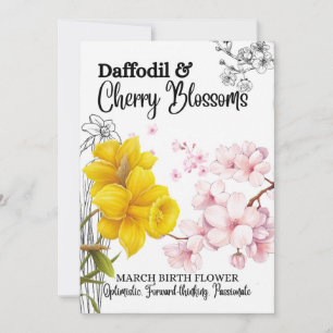 Blåkort, mars, Daffodil, Cherry Blommar Julkort