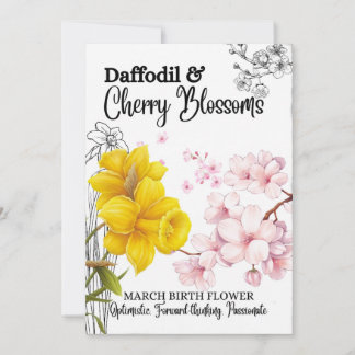 Blåkort, mars, Daffodil, Cherry Blommar Julkort