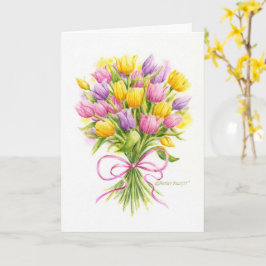 Blåkort med ljus och vackert Tulip Bouquet Kort