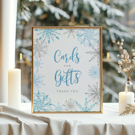 Blåkort och gåvor från silver snöflingor poster