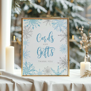 Blåkort och gåvor från silver snöflingor poster