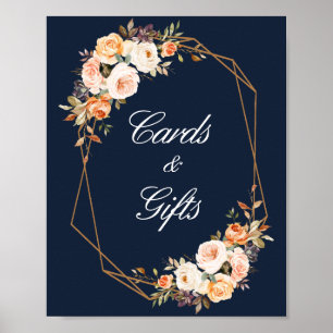 Blåkort och presentkort för hösten blommigt bröllo poster