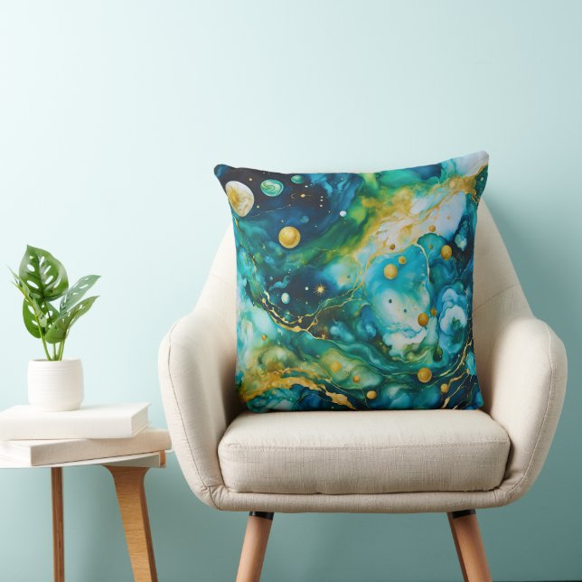 Blåkosmos Guld Alcohol Bläck Cosmos, Grönt Kudde (Stol)