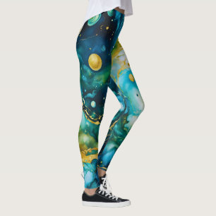 Blåkosmos Guld Alcohol Bläck Cosmos, Grönt Leggings