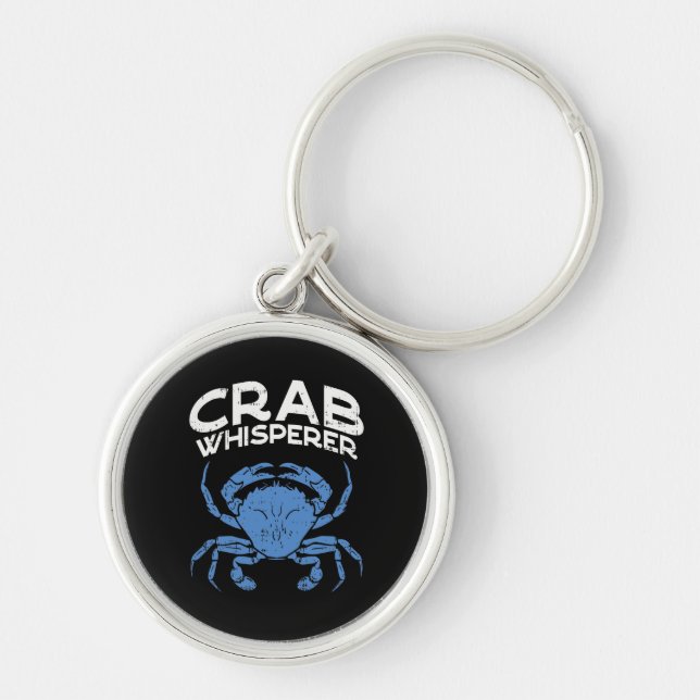Blåkrabba - Crab Whisperer Rund Silverfärgad Nyckelring (Framsidan)