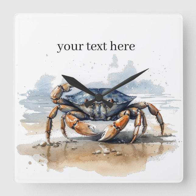 Blåkrabba och orange krabba på stranden fyrkantig klocka (Framsida)