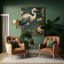 Blåkran och lotus i vintagen canvastryck