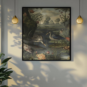 Blåkranar vid en flod poster