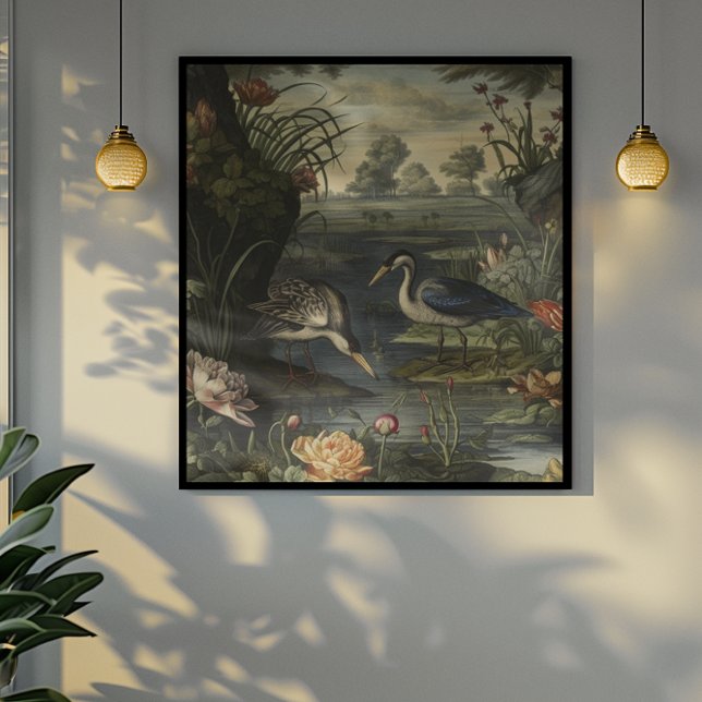 Blåkranar vid en flod poster (Skapare uppladdad)