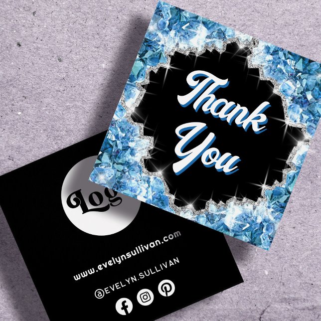 Blåkristaller paket infogar fyrkantigt visitkort (Skapare uppladdad)