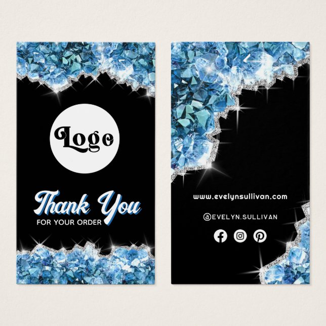 Blåkristaller paket infogar visitkort (Framsida & baksida)