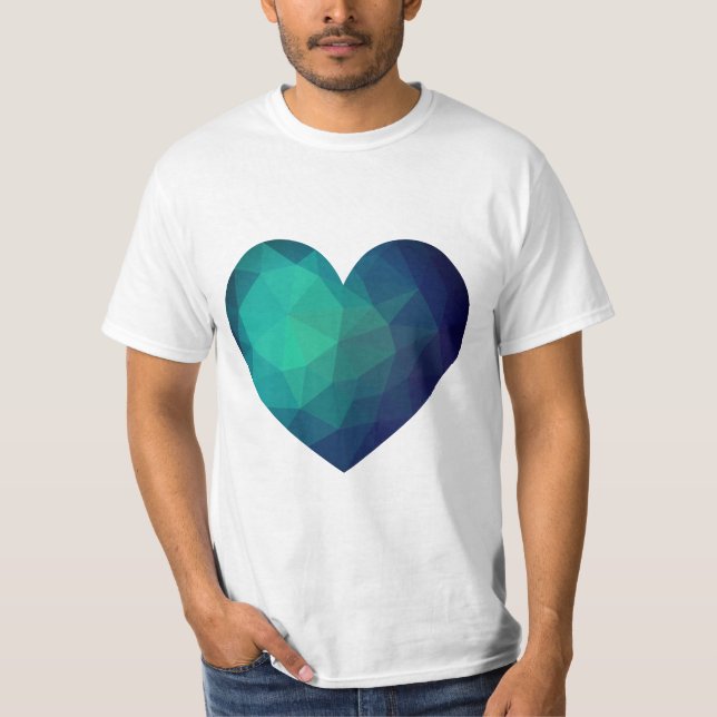 Blåkristallgeometriskt hjärta t shirt (Framsida)