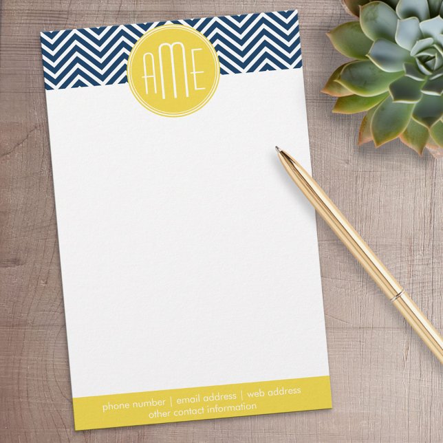 Blåkryss med Anpassningsbar Gult Monogram Brevpapper (Personalized Stationery)