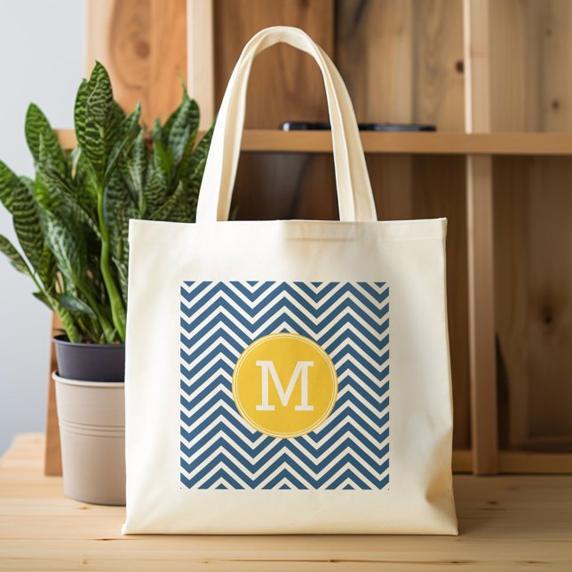 Blåkryss med Anpassningsbar Gult Monogram Tygkasse (Personalized tote bag - pattern and monogram)