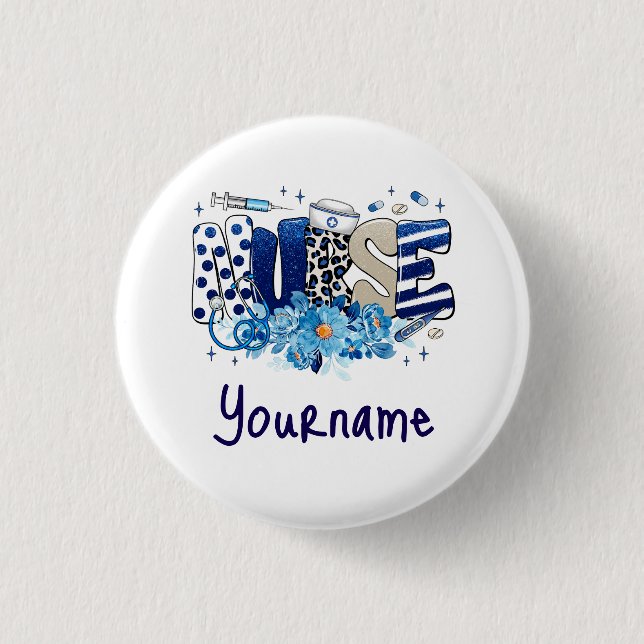 Blåkstrå mönster, blommor knapp (Framsida)