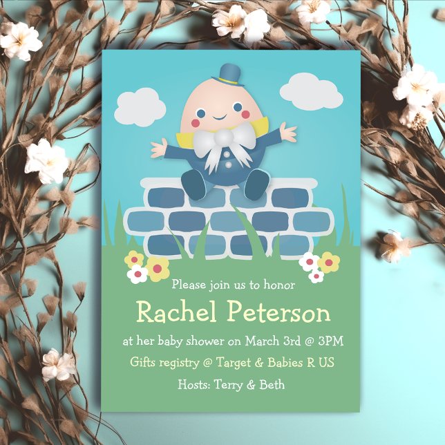 Blåkudde, humant, femtielfte babyskabinbjudan inbjudningar (Blue Cute Humpty Dumpty Baby Shower Invitation
)