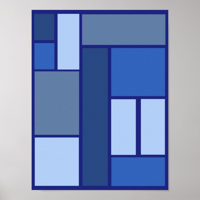Blåkvadratisk geometri - Rörelseform och Färg Poster (Framsidan)