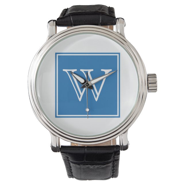 Blåkvadratisk monogramskärm armbandsur (Framsida)