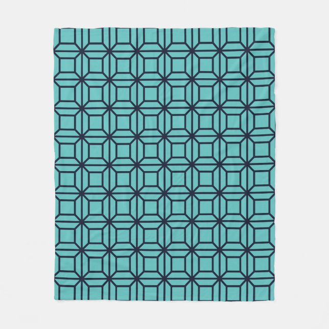 Blåkvadratisk optisk Illusion Geometric Mönster Fleecefilt (Framsidan)