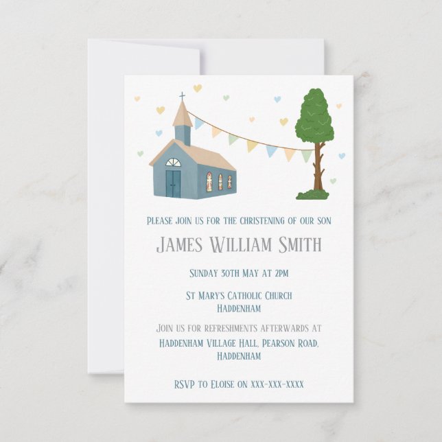Blåkyrkans design för baptism eller julning inbjudningar (Framsida)
