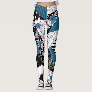 Blålappverk, populärt, lappverk, folk, rustik, leggings