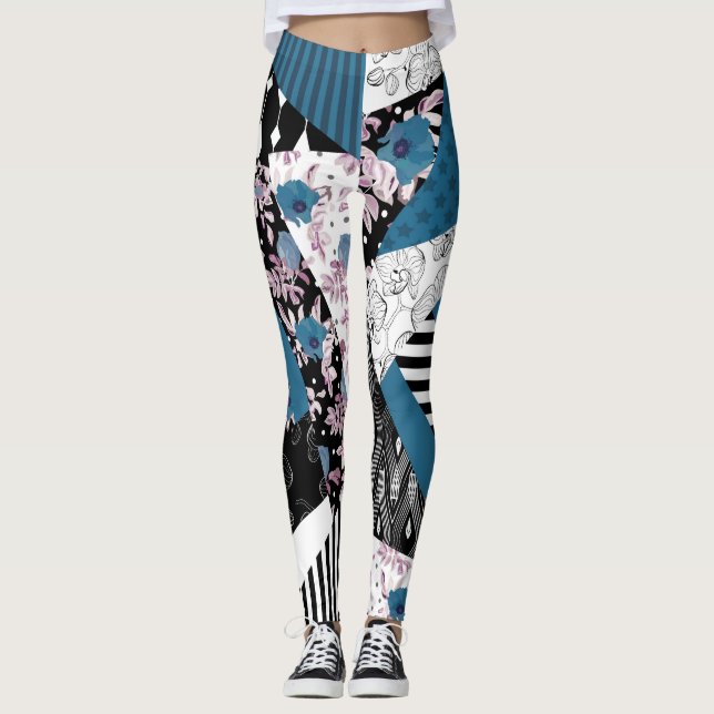 Blålappverk, populärt, lappverk, folk, rustik, leggings (Framsida)