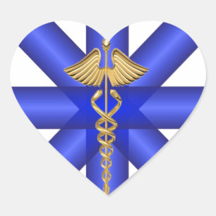 Blålinjen/guld- symbol för Caduceus EMT Hjärtformat Klistermärke