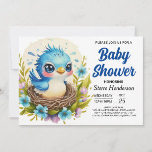 Blåljus i Skogen Bird Boy Shower Inbjudningar