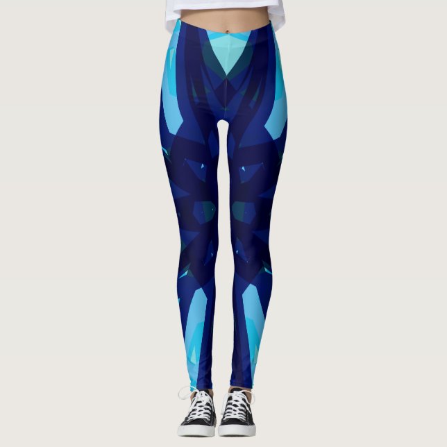 Blåljus Mönster Yoga Gym Fitness Exercise Leggings (Framsida)
